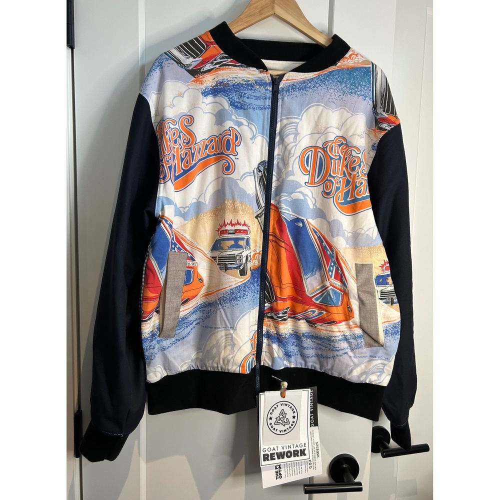 Goat Vintage Upcycled Dukes of Hazzard‎ Bomber Jacket Mens 1982 Reworked Navy